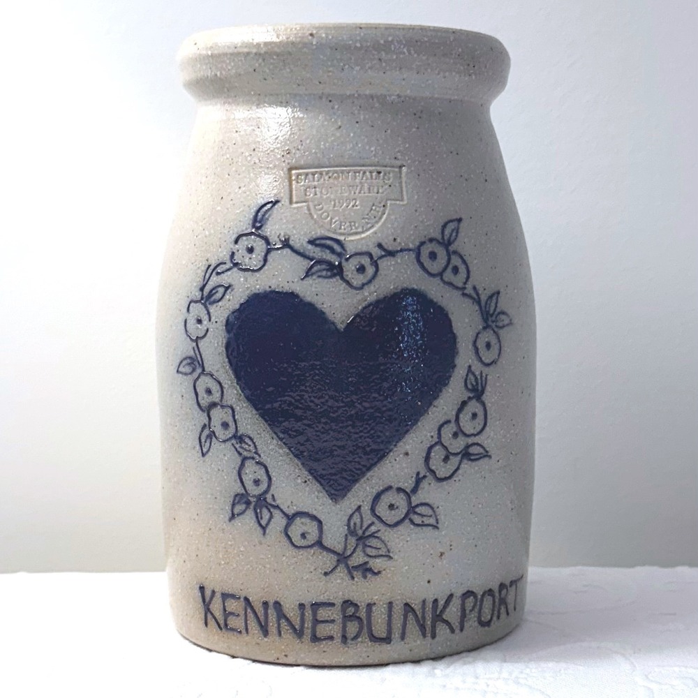 Vintage 1992 Salmon Falls Stoneware Kennebunkport Heart Wreath Salt Glaze Crock